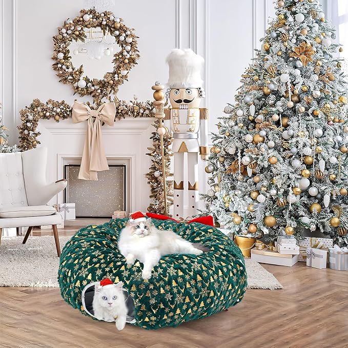 Cat Tunnel Bed,Collapsible Cat Donut Tunnel,Circle Foldable Peekaboo Cat Cave,Enrichment Cat Tube for Indoor Cats,Puppy and Pet