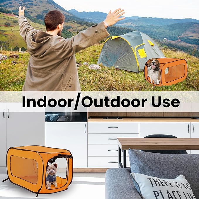Beatrice Home Fashions Portable, Collapsible, Pop Up Kennel Travel Cat and Dog Crate, 40" L x 27" W x 27" H, Orange
