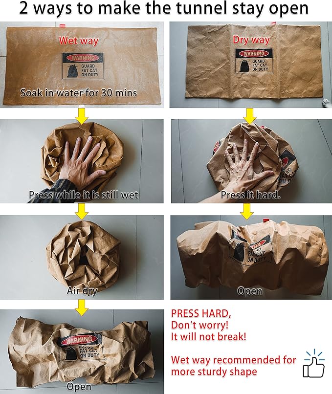 Crinkle Paper Cat Tunnel for Indoor Cats,Unbreakable Cat Cave Tunnel Toy,Cat Hideaway Tube Tunnel Toys,Rabbit Hideaway Bunny Hideout,Brown,1 Count(Pack of 1)