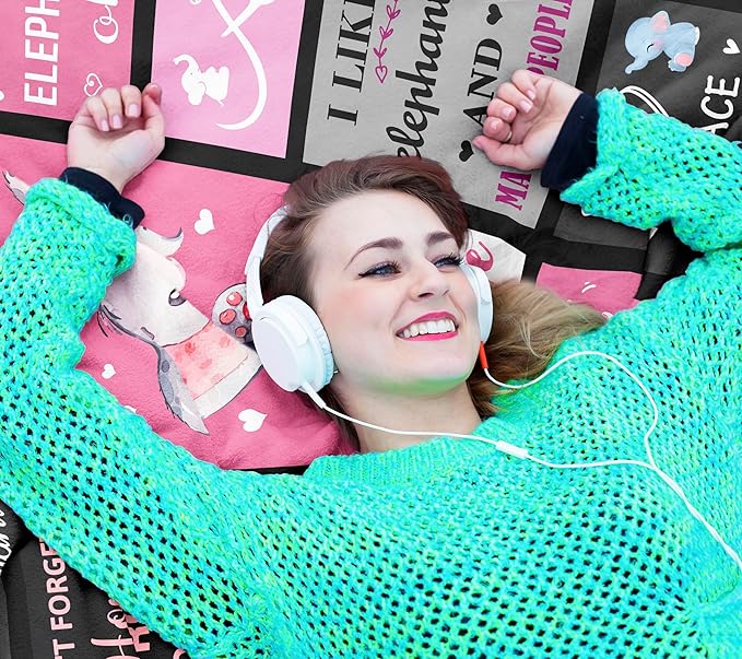 Elephant Lovers Blanket, 50"x60", Polyester/Flannel, Soft, Warm, Modern Cartoon Elephant Print Throw Blanket