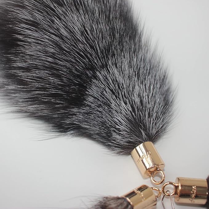 Fosrion Real Raccoon Tail Fur Cat Bites Toy with Three Section Retractable Carbon Fiber Rod (Fox Fur Piece, Tail & Fishing Rod)