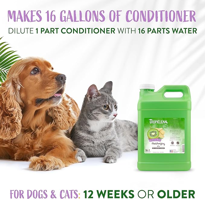 TropiClean Cat & Dog Conditioner, Puppy & Kitten Safe, Easy Detangling & Moisturizing, Kiwi & Coco Butter Scent, Made in the USA, 2.5 gallon