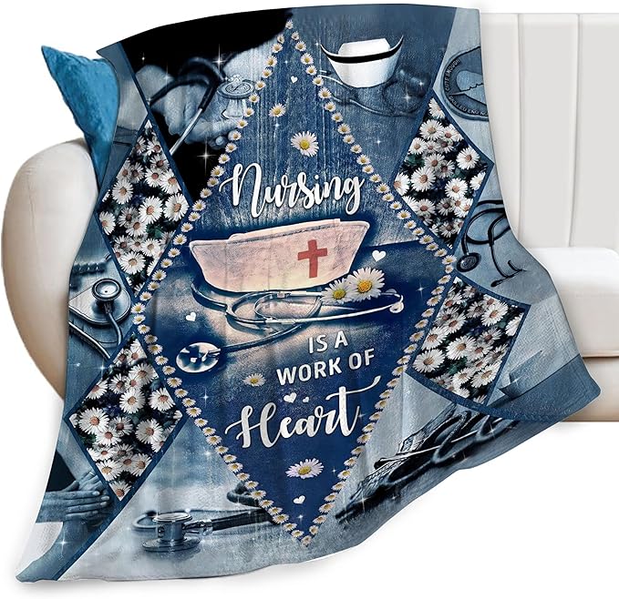 Nurse Daisy Blanket Nursing Hospital Throw Blankets for Couch Sofa Bed Stuff Decor Lightweight Soft Cozy Fleece Plush Flannel Bedding Blanket Birthday for Girls Woman Adults 40"x50"