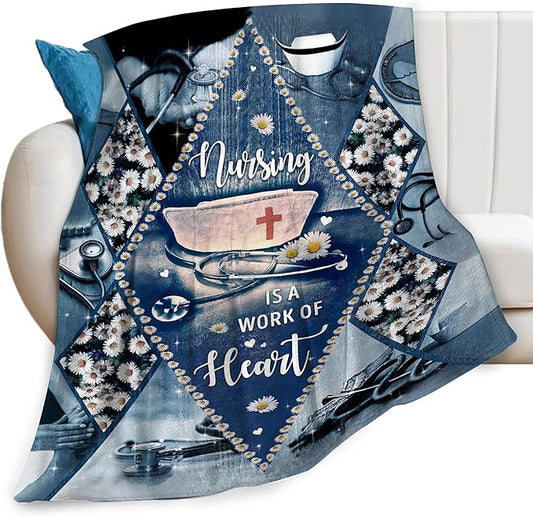 Nurse Daisy Blanket Nursing Hospital Throw Blankets for Couch Sofa Bed Stuff Decor Lightweight Soft Cozy Fleece Plush Warm Flannel Bedding Blanket Nurses Birthday Gifts for Girls Woman Adult 60"x80"