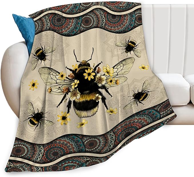 Bee Blanket Bees Sunflower Decor Throw Blanket Super Warm Soft Plush Lightweight Fleece Flannel Winter Bohemia Blanket Gifts for Girls Boys Baby Kids Women Couch Bedding 40"X50"