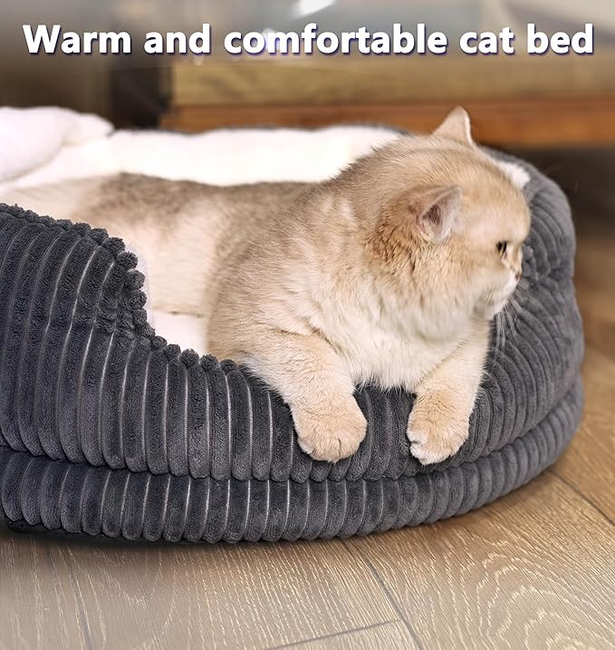 Cat Beds for Indoor Cats,with Soft Hooded Blanket.Comfortable Cute cat Bed,Removable Inner pad Washable with Non-Slip Bottom,Cozy Kitten、Small Dog Bed (Dark Grey)