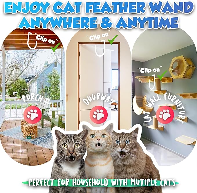 Retractable Cat Feather Toys 7PCS Refills with Bell, Interactive Doorway Hanging Teaser Toys for Indoor Cats, Kitten Play Exercise Feather Teaser Toys