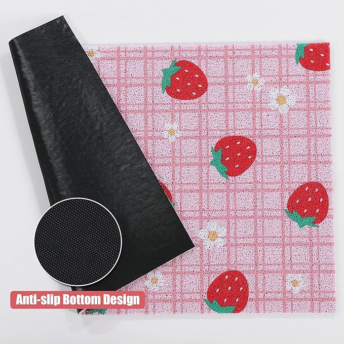 BALAPET Large Cat Litter Mat Litter Trapping Mat Soft and comfortable,Litter Box Mat with Non-slip and Waterproof for Cats Play,Feed and Rest,Easy to Clean,15 * 24in(Strawberries)