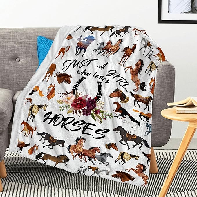 Horse Blanket,Horse Gifts for Girls Women, Just A Girl Who Loves Horses Blanket, Horse Lovers Birthday Gifts Decor Throw Blanket 80" x 60"