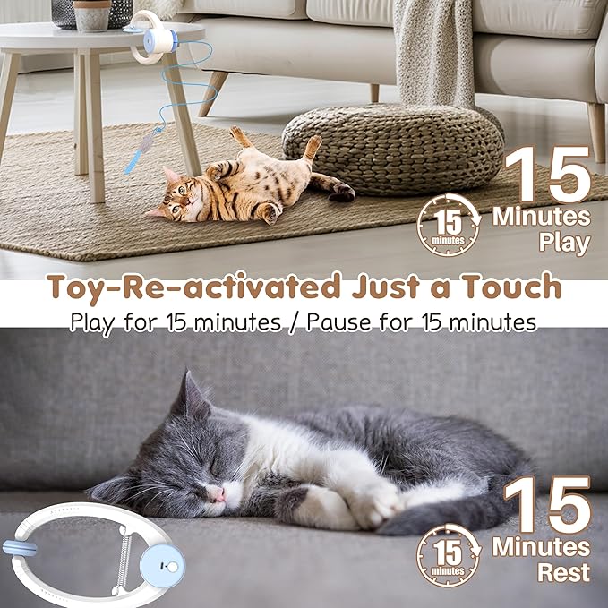 Cat Toys, Interactive Cat Feather Toys for Indoor Cats, Hanging Retractable Teaser Toy Kitten Play Chase Exercise, Automatic Kitten Mental Exercise Toys with Three Mices Plush Toys (Blue)
