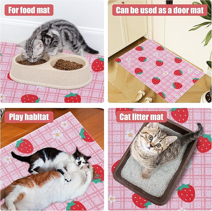BALAPET Large Cat Litter Mat Litter Trapping Mat Soft and comfortable,Litter Box Mat with Non-slip and Waterproof for Cats Play,Feed and Rest,Easy to Clean，35 * 24in(Strawberries)