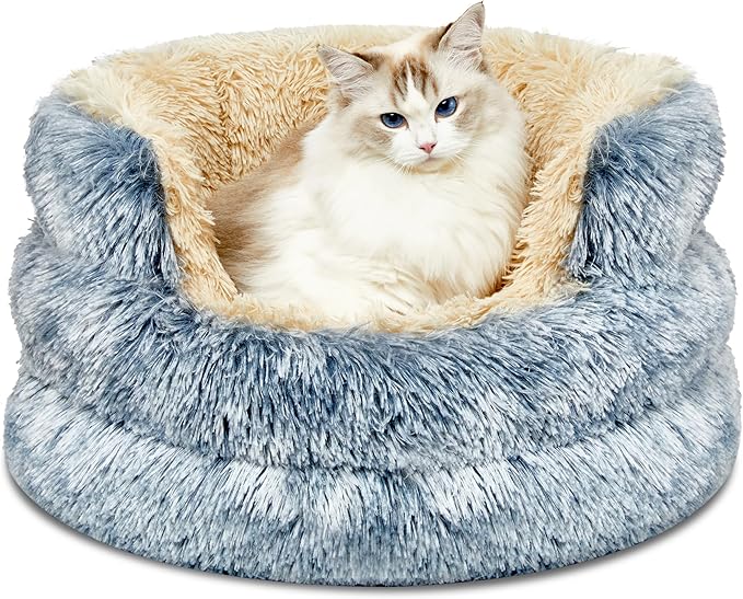 Calming Dogs Bed for Small Dogs, Anti-Anxiety Round Pet Cats Bed, Washable Fluffy Cozy Dog Cuddler Bed, Anti-Slip Puppy Bed for Small and Medium Pets