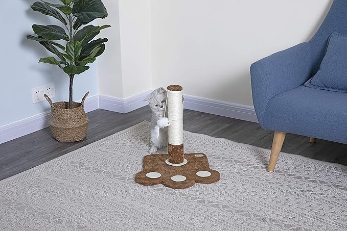 Go Pet Club Everyday Value 16in Small Sisal Covered Scratching Post Cat Tower Kitty Condo Kitten Furniture with Hanging Mouse for Indoor Cats, Brown