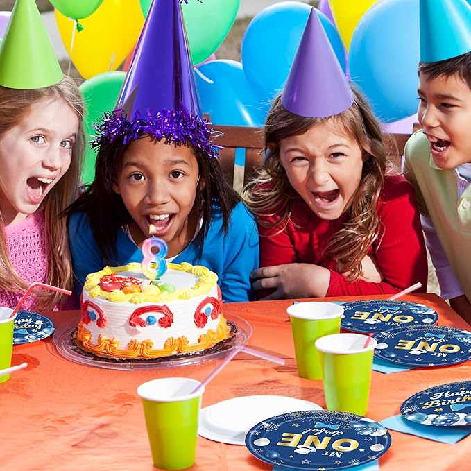 96 Pcs Blue Party Plates and Napkins Decorations Tableware Set Supplies Disposable Paper Dessert Birthday Table Dinnerware Favors Set, Serves 24 Guests