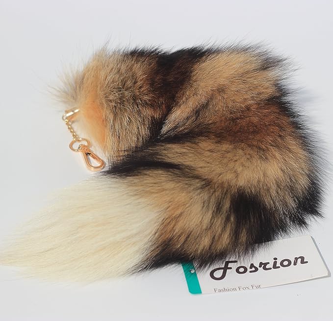 Fosrion Real Raccoon Tail Fur Cat Bites Toy with Three Section Retractable Carbon Fiber Rod (Sunny Fox, Only Tail)