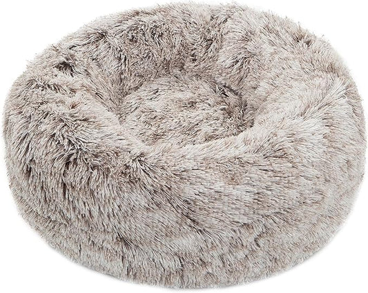 Calming Donut Dog Bed Large, Plush Round Cuddler Dog & Cat Bed, Anit-Anxiety Marshmellow Fluffy Faux Fur Cushion(28", Brown)