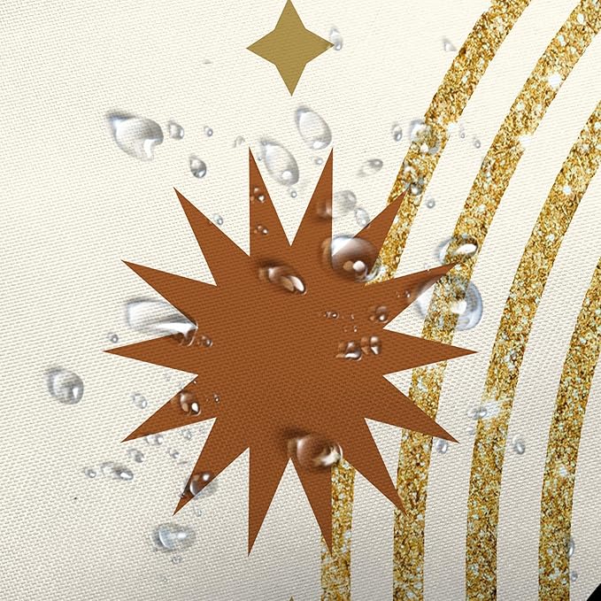 Boho Black Cat Shower Curtain, Cute Animal Mid Century Modern Moon Shower Curtains, Abstract Phase Fancy Geometric Aesthetic Leaf Fabric Shower Curtain Restroom Decor Accessories with Hooks 72X72