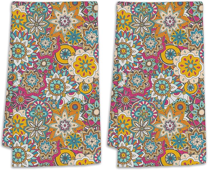 Vintage Turkish Flower Hand Towels for Bathroom,Boho Hand Bath Towels Soft Absorbent Dish Towels for Kitchen Bathroom Gym Beach Decorative Towels,Set of 2