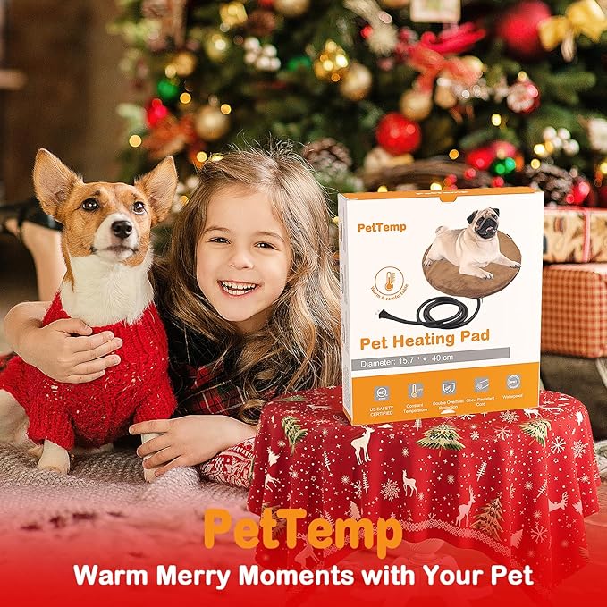 Pet Heating Pad, Electric Heated Pad for Dog Cat, Warm Mat Waterproof Dogs Cats Beds with Constant Temperature,Chew Resistant Cord, Comfortable Heater Heater Blanket Puppy and Kitten (16.0"L x 16.0"W)