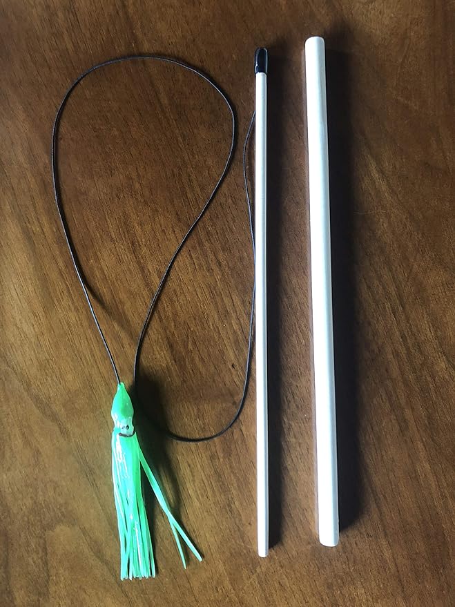 Dynamic Cat Toy | Natural Birch Wood Rod | Green Teaser Exerciser for Cats and Kitten | Interactive Soft | Handcrafted in The USA