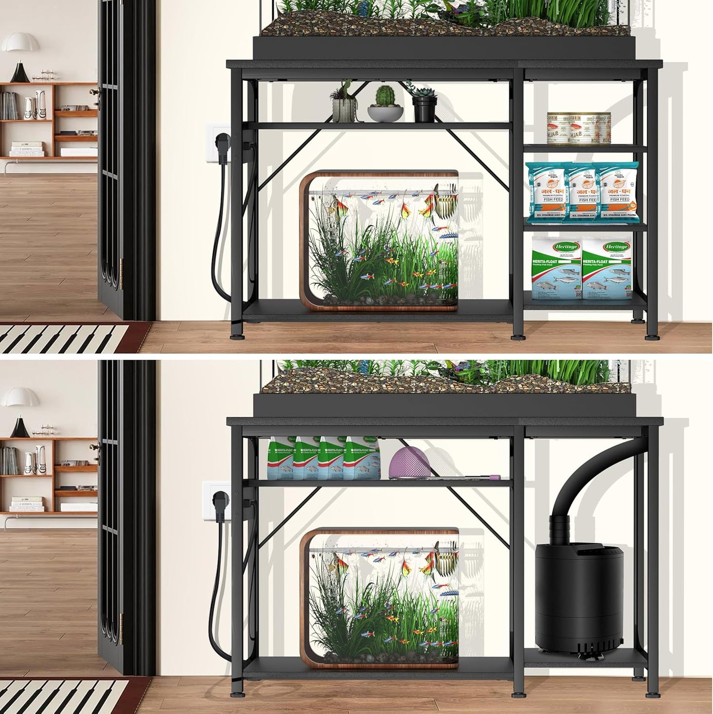 55-75 Gallon Fish Tank Stand: Heavy Duty Aquarium Stand with Power Outlets and Cabinet for Fish Tank Accessories Storage - Metal Frame, 1200LBS Capacity, Suitable for Fish & Reptile Terrariums