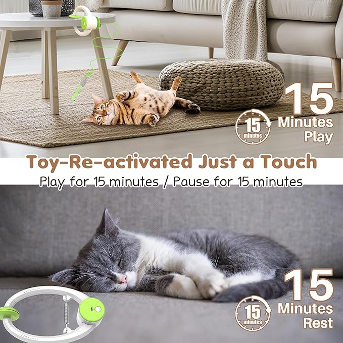 Cat Toys, Interactive Cat Feather Toys for Indoor Cats, Hanging Retractable Teaser Toy Kitten Play Chase Exercise, Automatic Kitten Mental Exercise Toys with Three Mices Plush Toys (Green)