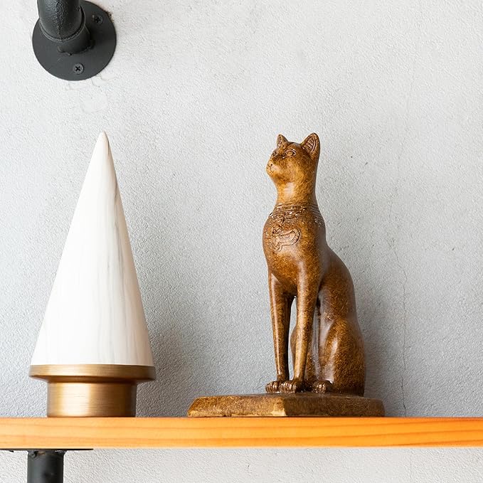 Book Ends Retro Cat Decorative Bookends, Vintage Antique Heavy Duty Egyptian Cat Hold Books Collectors, Black Decor for Office/Shelves/Living Room Father (Wood Grain)