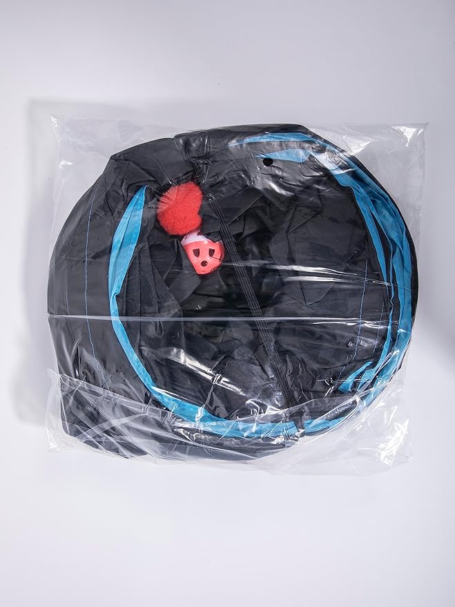 Pawaboo Cat Toys, Collapsible Tunnel Tube with Bells, 25x53cm, Blue