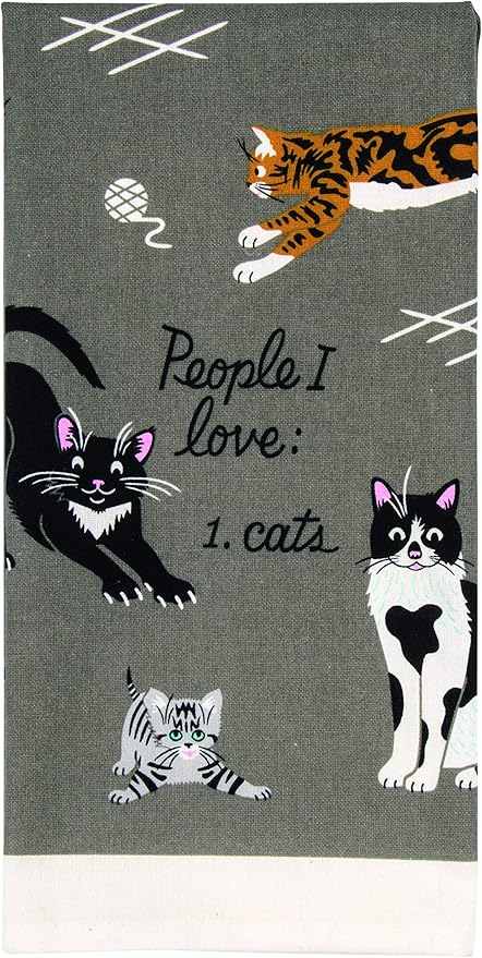 Blue Q Funny Dish Towel. 100% Cotton, Screen-Printed in Rich Vibrant Colors, Measures 28" h x 21" w. 1 EA (People I Love: Cats)