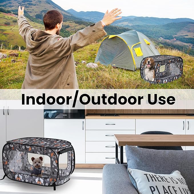 Beatrice Home Fashions Portable, Collapsible, Pop Up Kennel Travel Cat and Dog Crate, 36" L x 22" W x 22" H, Face of Love