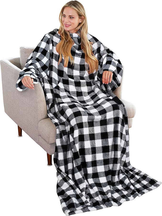 Solaris Wearable Blanket with Sleeves for Adults, Softness Comfort Warmth Fleece Gift for Women Men, Snuggy Body Throw TV Blanket for Home Office Lounge, Gift for Your Lover