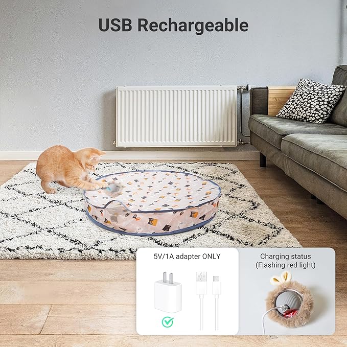 Interactive Cat Toys for Indoor Cats, Automatic Motion Activated Moving Ball Hide and Seek Game for Indoor Exercise Kicker with 28 Inch Play Mat