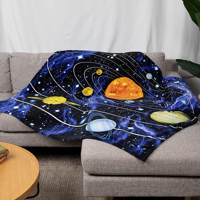 Dawhud Direct Fleece Throw Blanket - 50x60-Inch Plush Space Blanket with Solar System Design for Kids and Adults - Soft and Cozy for Bed, Couch, or Travel