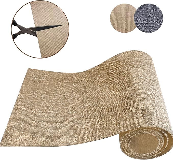 Trimmable Cat Scratching Post Carpet 78.7"x15.8" Self-Adhesive Cat Scratching Mat Cat Carpet Replacement for Cat Tree Wall Shelves Couch Furniture Protector (Khaki)