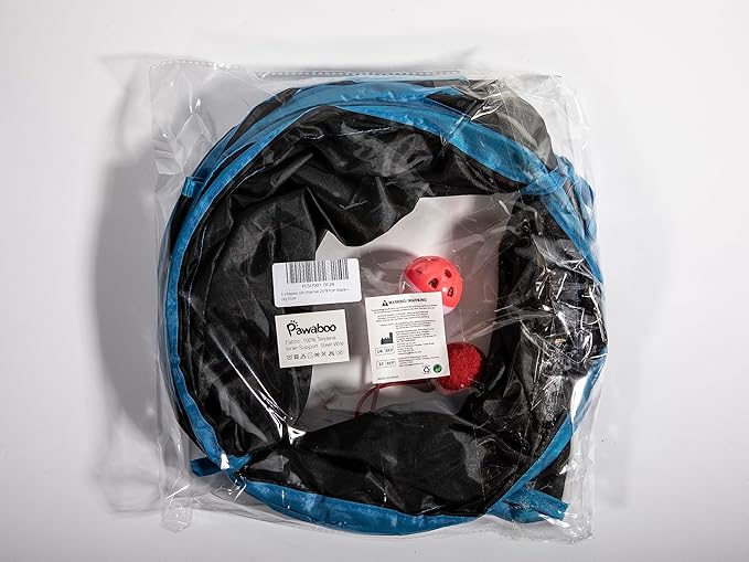 Pawaboo Cat Toys, Cat Tunnel Tube S-Shaped Tunnels 25x97cm Extensible Collapsible Cat Play Tent Interactive Toy Maze Cat House with Balls and Bells for Cat Kitten Kitty Rabbit Small Animal, Blue