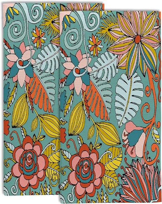 Boho Floral Tropical Leaves Bathroom Hand Towel Set of 2,Colorful Flowers Botanical Leaves Fingertip Towel Kitchen Hand Towel,Soft Absorbent Decorative Guest Towel Hand Bath Towel for Hotel Home