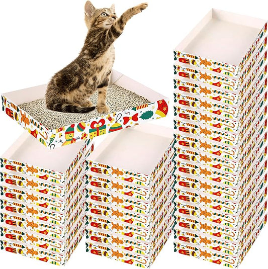 30 Pack Christmas Cat Disposable Cat Litter Box, Foldable Paper Litter Box,Non Clumping Durable and Waterproof,Low Entry Easy Disposal,Portable,Cat (13.6x9.7x1.9 in)