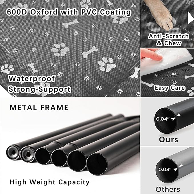 Elevated Dog Bed with Metal Frame, Raised Dog Bed with Waterproof Mesh, Dog Cot with No-Slip Rubber Feet, Portable Pet Bed. S(35.4" L x 22" W x 8" Th) Black