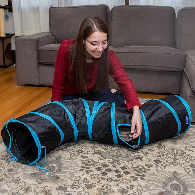 PetLike S Way Cat Tunnel Collapsible Pop-up Pet Tube Hideaway Play Toy with Ball (S Way and 1 Way, Black)