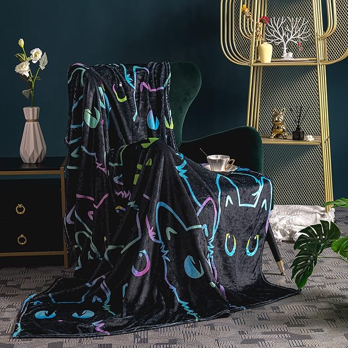 Flannel Throw Blanket Cute Cat All Season Super Soft Cozy Blanket for Bed or Couch Blanket Twin Size (59"x47"),Cartoon Animals Throws Print Throw Blanket 4 Size for Kids Girls Boys