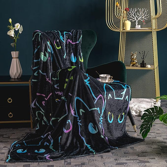 Flannel Throw Blanket Cute Cat All Season Super Soft Cozy Blanket for Bed or Couch Blanket Twin Size (59"x47"),Cartoon Animals Throws Print Throw Blanket 4 Size for Kids Girls Boys