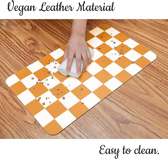 Ralxion Checkered Dog Feeding Mat, Absorbent Mats for Dog Food and Water Bowl, Dispenser, Aesthetic Purple Checkerboard Pet Placemat for Dogs, Cats, Puppy Accessories (Orange, 12 x 19)