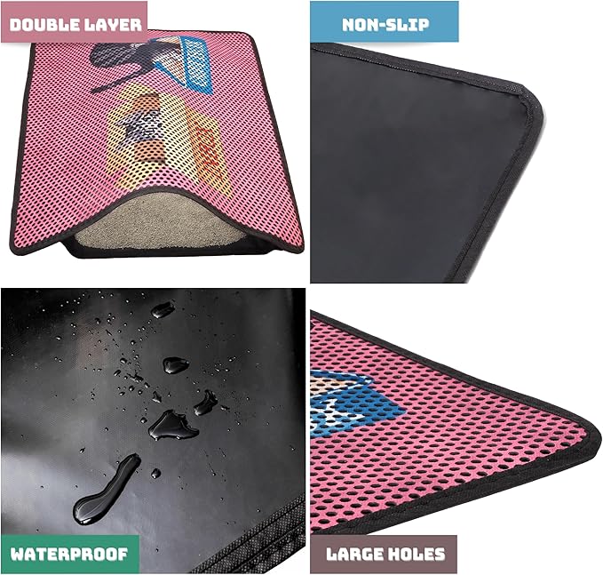 Bastet Pet Cat Litter Mat 30"x24", Double Layer XL Litter Box Mat, Cat Litter Mat Litter Trapping Mat, Water & Urine Proof Cat Mats for Litter Large, Anti Slip Cat Box Mat, Kitty Design Cat Mat, Pink