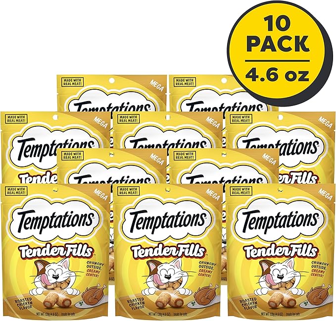 Temptations Tender Fills Roasted Chicken Flavor Crunchy and Soft Adult Cat Treats, 4.6 oz. Pouch (Pack of 10)