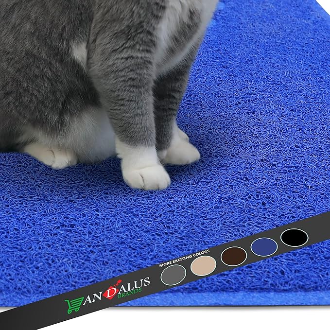 Andalus Extra Large Cat Litter Mat, Pack of 1 - Waterproof, Non-Slip & Easy to Clean Cat Litter Box Mat for Extra Efficient Pet Litter-Trapping, Blue (35” X 23”)