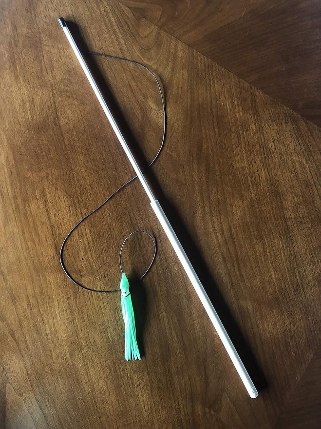 Dynamic Cat Toy | Natural Birch Wood Rod | Green Teaser Exerciser for Cats and Kitten | Interactive Soft | Handcrafted in The USA