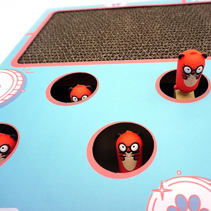 Cat Enrichment Toys,Interactive Whack a Mole Game, Scratching Pad, and Cardboard Box for Indoor Cats Cat Whack a mole Toy with cat Scratching pad,Cat Scratching Post