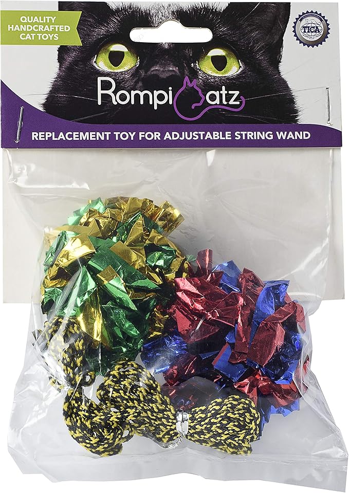 RompiCatz Replacement Interactive Cat Toy for Adjustable String Wand, Crinkle Balls