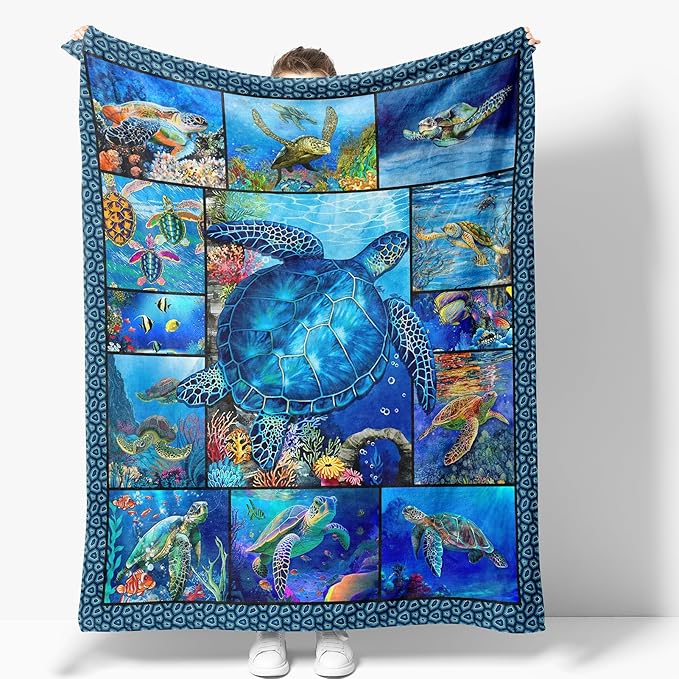 Sea Turtle Blanket Gifts for Women Girls Birthday Christmas Valentine Presents Ocean Animal Turtles Theme Decor Bedroom Living Room Couch Bed Sofa Soft Cozy Fleece Kids Adults Teen Throw 60"x50"