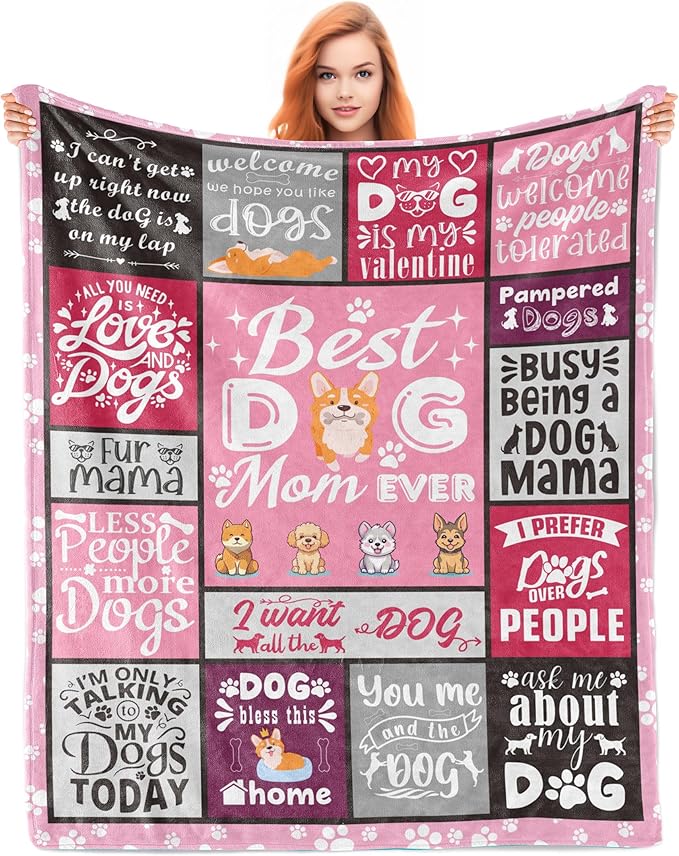 Dog Mom Gifts for Women Blanket 60"x50", Dog Mom Gifts, Gift for Dog Lovers Women, Dogs Owner Gift for Woman, Best Dogs Mom Present, Soft Throw Blanket for Christmas, Mothers Day